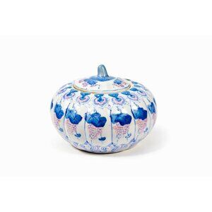 Ginger Jar Pumpkin Shaped Chinoiserie Vintage Oriental Grape Motif Fall Thanksgi